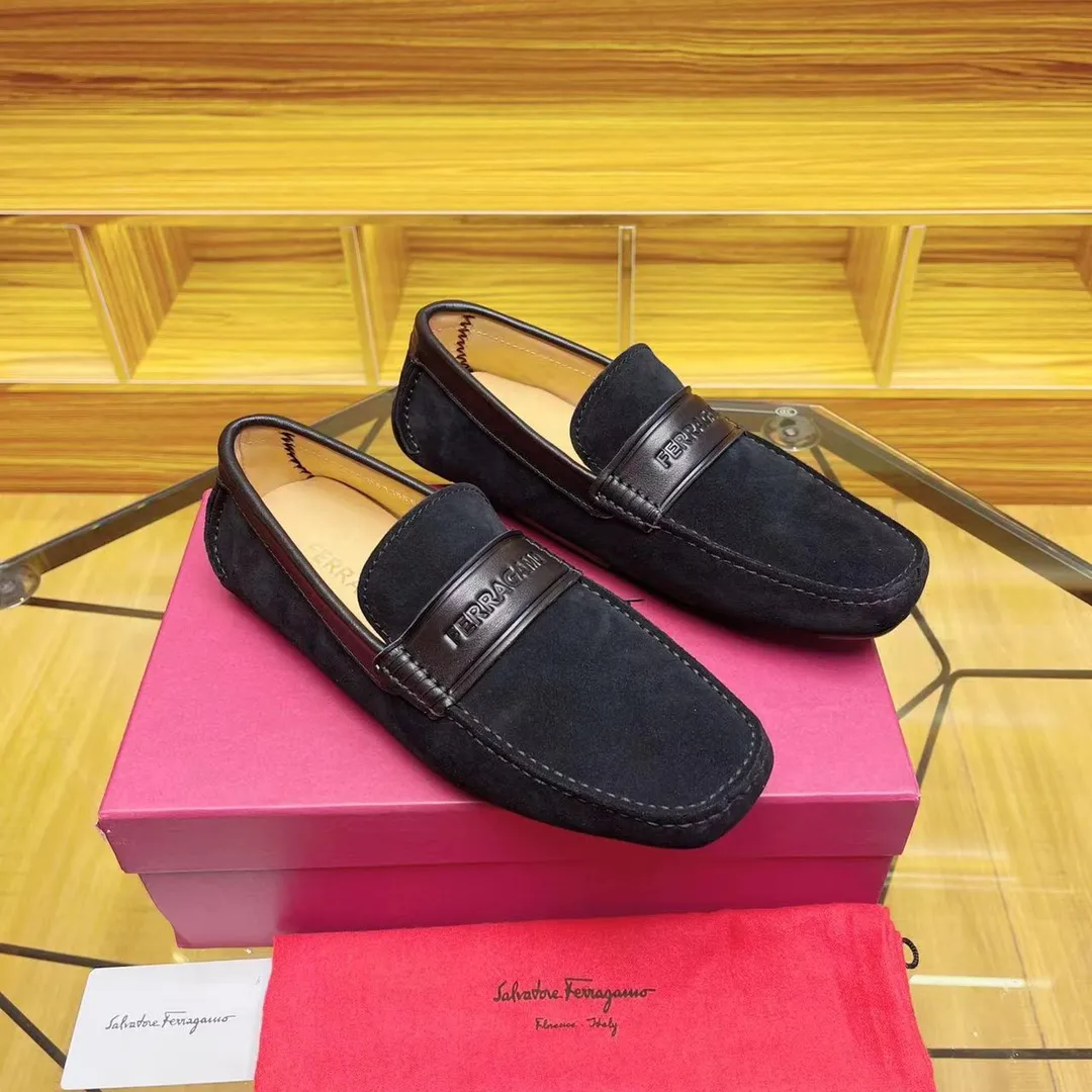Men's shoes 💰560Ferragamo High-end quality, black cow suede➕cowhide lining, size 38-45
